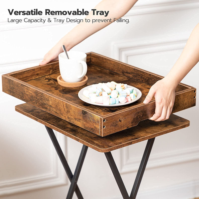 Industrial Brown Folding Tv Tray Table Removable Serving Tray For Dining Gaming And Work